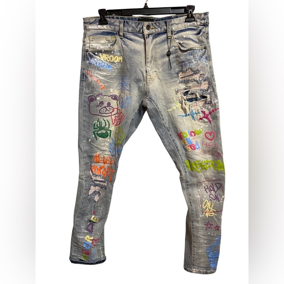 Decibel Other - Decibel Streetwear With All Over Graffiti Jeans Mens Size 36/32